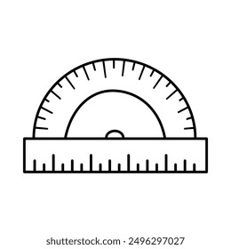 Protractor ruler doodle icon. Measuring Tool. School symbol drawing in line art.