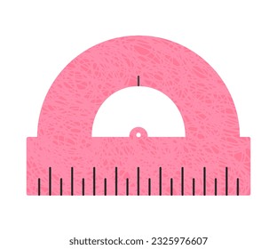 Protractor ruler doodle icon, school geometry tool, abstract stationery with hand drawn texture. Vector illustration isolated on transparent background