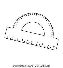 Protractor ruler, doodle style flat vector outline for coloring book