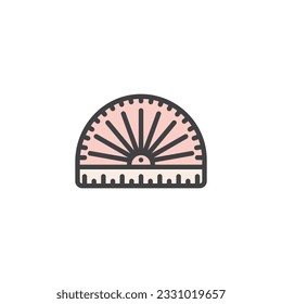 Icono de contorno rellenado por regla del protractor, signo de vector de línea, pictograma colorido lineal aislado en blanco. Símbolo, ilustración del logotipo. Gráficos vectoriales