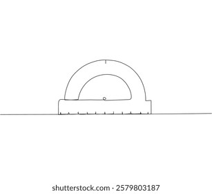 protractor, ruler, geometry, technical drawing one line art. Continuous line drawing of online learning, school supplies, stationery storage, exam, office supplies, education.