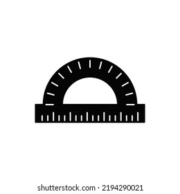 protractor ruler icon in black flat glyph, filled style isolated on white background