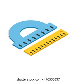 Protractor and ruler icon in isometric 3d style on a white background