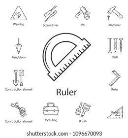 Protractor ruler icon. Simple element illustration. Protractor ruler symbol design from Construction collection set. Can be used for web and mobile on white background