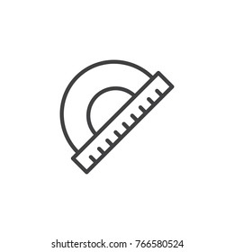 Protractor ruler line icon, outline vector sign, linear style pictogram isolated on white. Geometrical instrument symbol, logo illustration. Editable stroke