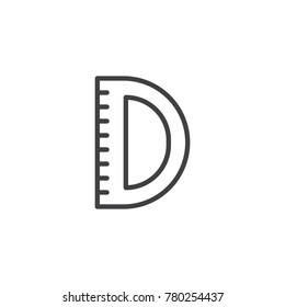 Protractor ruler line icon, outline vector sign, linear style pictogram isolated on white. Symbol, logo illustration. Editable stroke