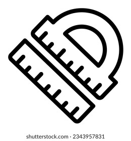 Protractor y regla, papelería escolar, icono de línea de dibujo, concepto educativo, signo del vector de geometría sobre fondo blanco, diseño web de concepto móvil de icono de esquema. Gráficos vectoriales.