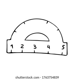 Protraktor Lineal Zeichnung im Doodle-Stil. Vektorgrafik. Der einzige Gegenstand, der zurück in die Schule geht. Design für Dekorationsgrußkarte, Poster, Geschenketikett
