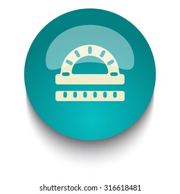 Protractor Ruler vector icon on blue green glossy glass button on white background