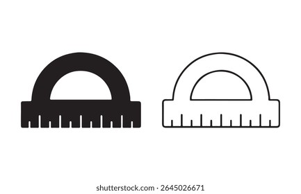 Protractor silhouette and line art vector.symbol, education, sign, office, ruler, school, drawing, element, calculator, equipment, collection, tool, measure, compass, silhouette, math, circle, object.