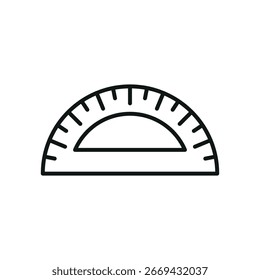 Protractor tool icon in outline for math, design, and classroom visuals.
