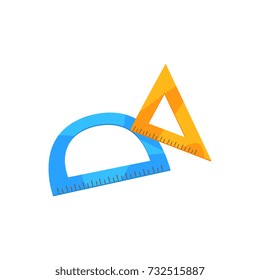 Protractor and triangular ruler cartoon vector Illustration