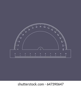 protractor vector line illustration on dark blue background