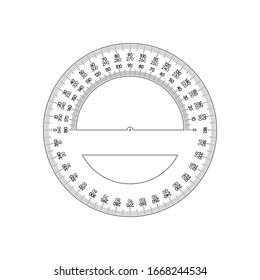 Protractor Vector Template. School Ruler Or Measuring Tool.