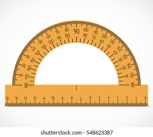 Protractor. Wooden Ruler. Instrument of Measurement. Vector illustration on white background