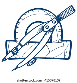 Protractors and compasses, drawing instruments icon.