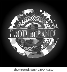 Protuberance grey camo emblem. Vector Illustration.