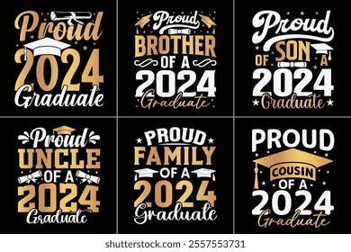 Proud 2024 Graduate Typography Design Bundle, Educational Typography Design, Educational Motivational Tee Design, EPS