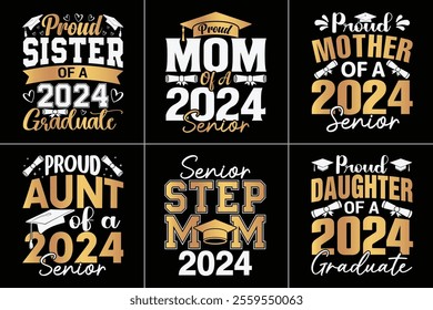 Proud 2024 Graduate Typography Design Bundle, Educational Typography Design, Educational Motivational Tee Design, EPS