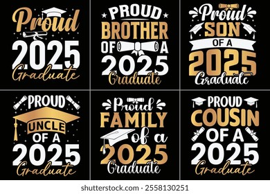 Proud 2025 Graduate Typography Design  Bundle, Educational Typography Design, Educational Motivational Tee Design, EPS