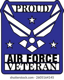 Proud Air Force Veteran Design is a graphic design with symbol, stars and text. It can be used as a design for products or promotions or to create gifts for Air Force veterans.
