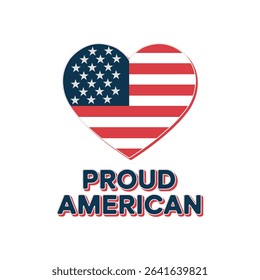 Proud american heart shaped flag graphic