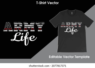 Proud Army Life USA Flag T-Shirt Vector, Military Husband Shirt, Father's Day Gift, Army Brother Tee, Army Shirt,