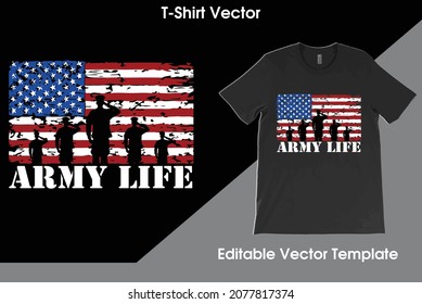 Proud Army Life USA Flag T-Shirt Vector, Military Husband Shirt, Father's Day Gift, Army Brother Tee, Army Shirt,