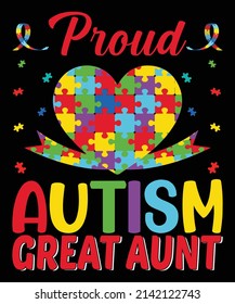 Proud Autism Great Aunt T-Shirt Design.