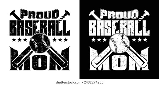 Stolze Baseball Mama Typografie T-Shirt Design. Baseball Typografie T-Shirt Design. Sport Vektor T-Shirt, Turniere, Logo, Banner, Poster, Cover, schwarz und weiß