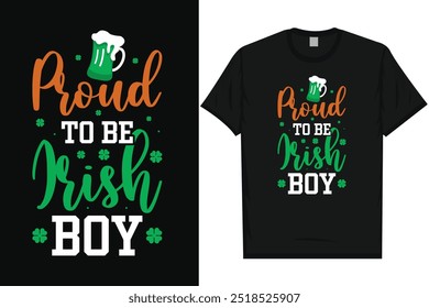 Orgulloso de ser niño irlandés día de san Patricio día del festival irlandés hoja verde bebida afortunada tipografía de cerveza diseño de camiseta