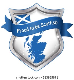 Proud to be Scottish - shield shaped stamp, label with the national flag of Scotland