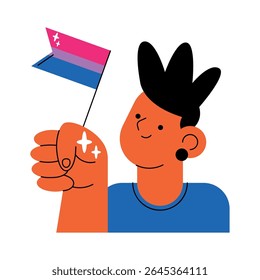 Proud bisexual man raising his vibrant flag high
