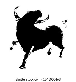 Proud Bull silhouette. Buffalo, Taurus, Ox horoscope. Vector illustration design, creative ink imitation.