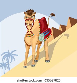proud camel caravan of the desert vector illustration