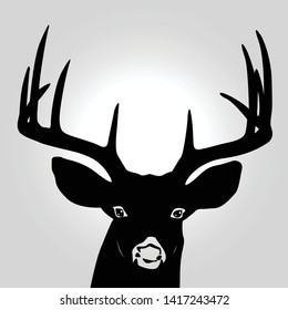 Proud deer looking forward logo silhouette Vector art drawing in gray gradient background