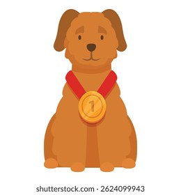 Proud dog sitting with a gold medal around his neck