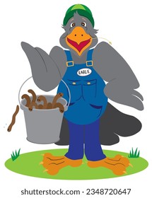 A proud Earl E Bird is showing off his morning harvest of worms