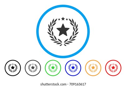 Proud Emblem vector rounded icon. Image style is a flat gray icon symbol inside a blue circle. Bonus color versions are grey, black, blue, green, red, orange.