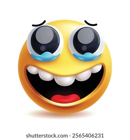 Proud emoji clipart character. Emoji 3d character in glad, happy, joyful, crying and delightful facial expressions yellow icon graphic elements. Vector illustration proud emoticon clip art.
