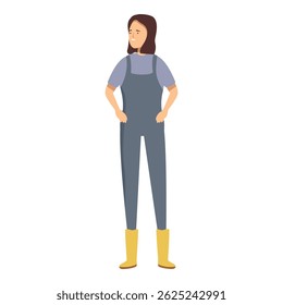 A agricultora orgulhosa está de pé com as mãos nos quadris, pronta para trabalhar na terra