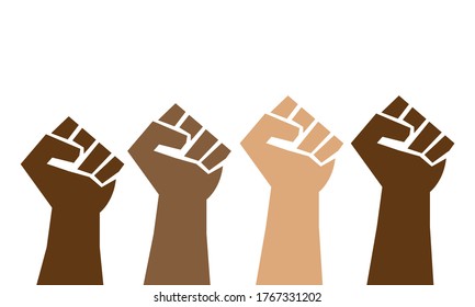 Proud fists. Black Lives Matter, brown leather, symbol of activism of discrimination of gesture of a hand up, African American, people of color.