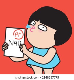 Proud Happy Girl Showing Perfect Grade A Plus Test Results Of Her Nap Concept Card Character illustration