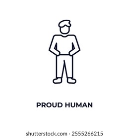 proud human outline icon. Linear vector from feelings concept. Thin line proud human icon isolated on white background