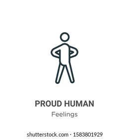 Proud human outline vector icon. Thin line black proud human icon, flat vector simple element illustration from editable feelings concept isolated on white background