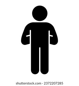 Proud human pose solid icon. Man with hands down behind glyph style pictogram on white background. Confident Pose for mobile concept and web design. Vector graphics