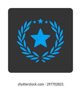 Proud icon from Award Buttons OverColor Set. Icon style is blue and gray colors, flat rounded square button, white background.