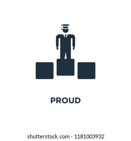 Proud icon. Black filled vector illustration. Proud symbol on white background. Can be used in web and mobile.