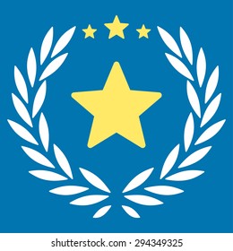 Proud icon from Competition & Success Bicolor Icon Set. Vector style: flat bicolor symbols, yellow and white colors, rounded angles, blue background.