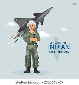 Proud of India, Creative illustration of Three Indian Women Fighter Pilots and Fighter Plane on Glossy National Flag Colour background, Vector illustration for Happy Air Force Day. With Tricolour
